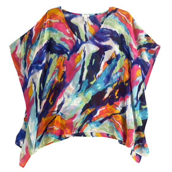 Chicos Womens Kimono Top Colorful Artsy Art Semi Sheer Size S/M Kaftan - Picture 10 of 11